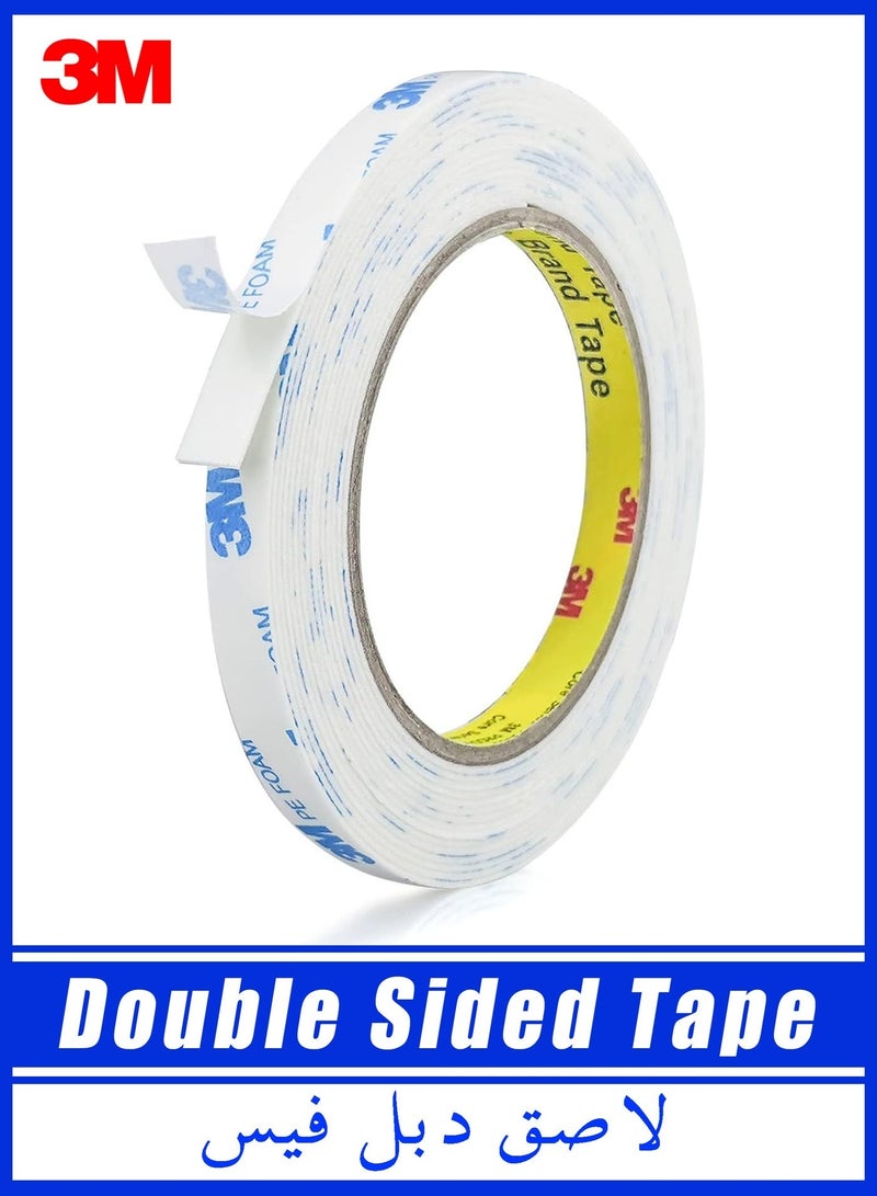 ثري ام شريط لاصق مزدوج الجوانب 1 سم * 3 م، شريط تثبيت شديد التحمل، شرائط من فوم البولي ايثيلين قابلة للازالة، شريط لاصق قوي مقاوم للماء ولا يسبب تلف للطلاء والحائط والصور والملصقات المعلقة - Image 1